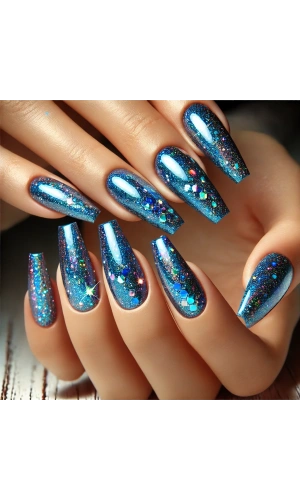Okyanus Mavisi Holografik Nail Art Süsleri – Parlak ve Işıltılı
