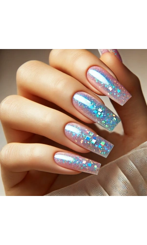 Pastel Holografik Kare Nail Art Süsleri