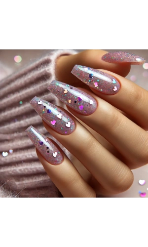 Pembe Holografik Kalp Şeklinde Nail Art Süsleri
