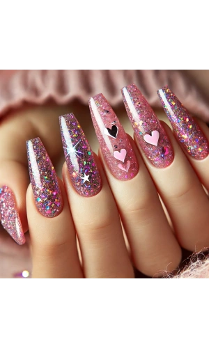Pembe Holografik Kırılmış Folyo Nail Art Süsleri – Parlak ve Işıltılı