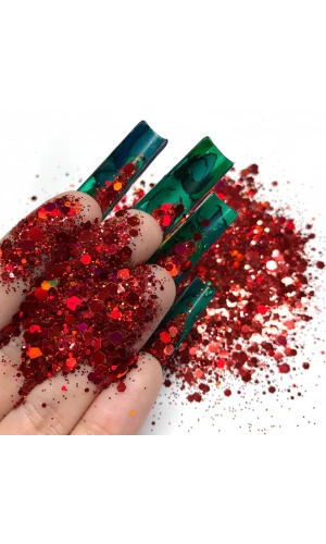 Kırmızı Holografik Nail Art Süsleri – Parlak ve Işıltılı