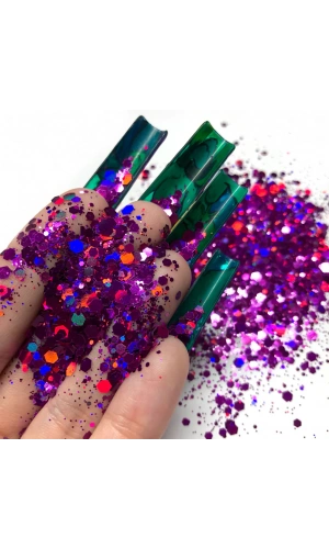 Mor Holografik Nail Art Süsleri – Parlak ve Işıltılı