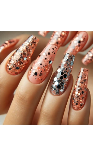 Şeftali Metalik Yansımalı Kırılmış Folyo Nail Art Süsleri – Parlak ve Işıltılı