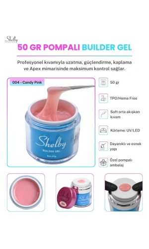 Shelby Pompalı Builder Jel 004 Candy Pink (Şeker Pembe) – 50 gr