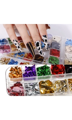 Renkli Metalik Folyo Seti – Nail Art Dekorasyonu 12li
