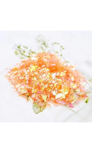 Turuncu Holografik Kırılmış Folyo Nail Art Süsleri – Parlak ve Işıltılı