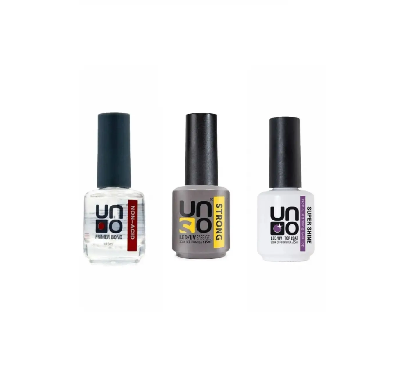 Uno Non-Acid Primer Bond 15 Ml Primer+Uno Strong Base Coat 15 ml+Uno Top Coat 15 ml Super Shıne