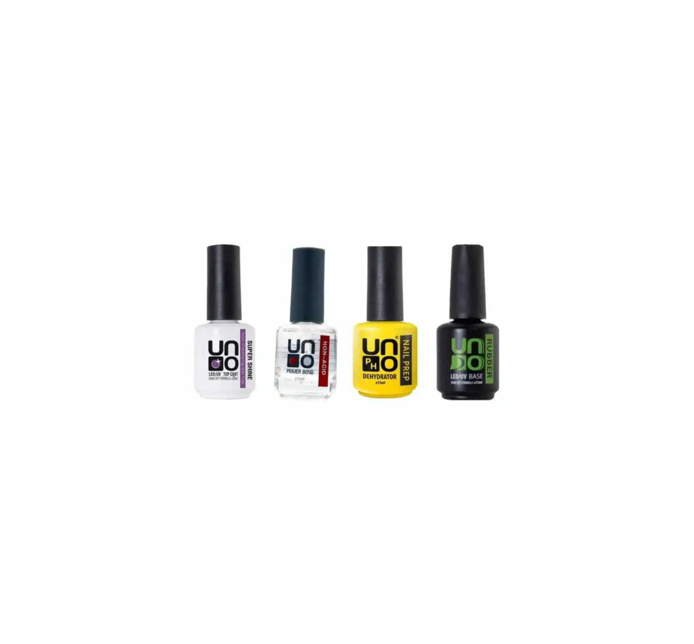 Uno super shine 15mlUno Non-Acid primer bond +Uno rubber base 15ml+Uno Nail Prep Dehydrator SETİ