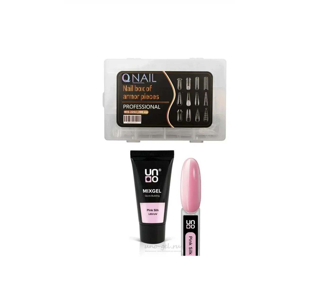 Uno Poly Jel Pink Silk LED/UV Protez Tırnak Tips Üst Form Jel Tips 12 Farklı Model Tips SET