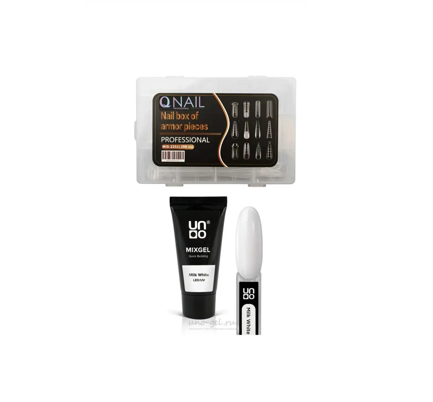 Uno Poly Jel Milk White LED/UV Protez Tırnak Tips Üst Form Jel Tips 12 Farklı Model Tips SET