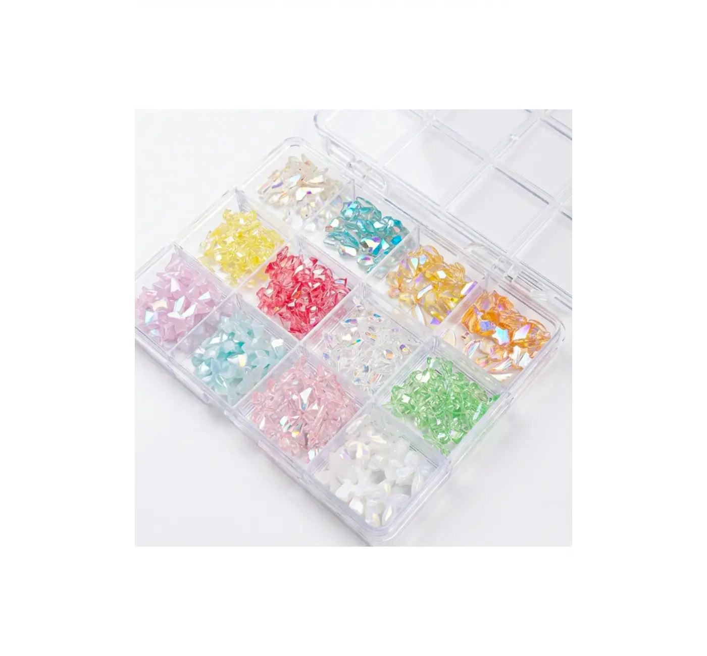 Renkli Tırnak Taşı Seti 12Li Nail Art Süsleme Parlak Kristal Boncuk Seti QA-205