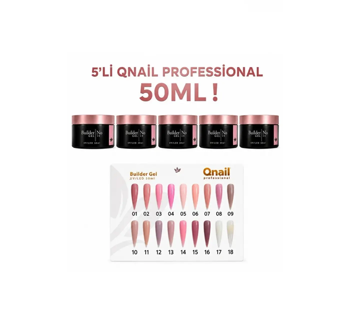 QNAİL PROFESSİONAL 5Lİ Builder Jel 50ml Seti