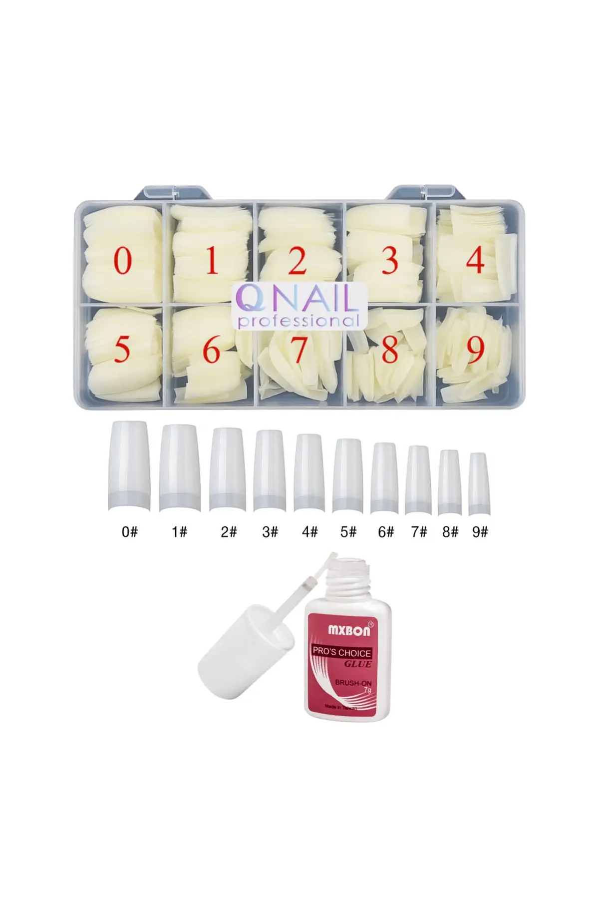 Protez Tırnak 500lü Kemik Yarım Ay Tips- Mxbon Fırçalı Protez Tırnak Tips Yapıştırıcı Glue 7gr set