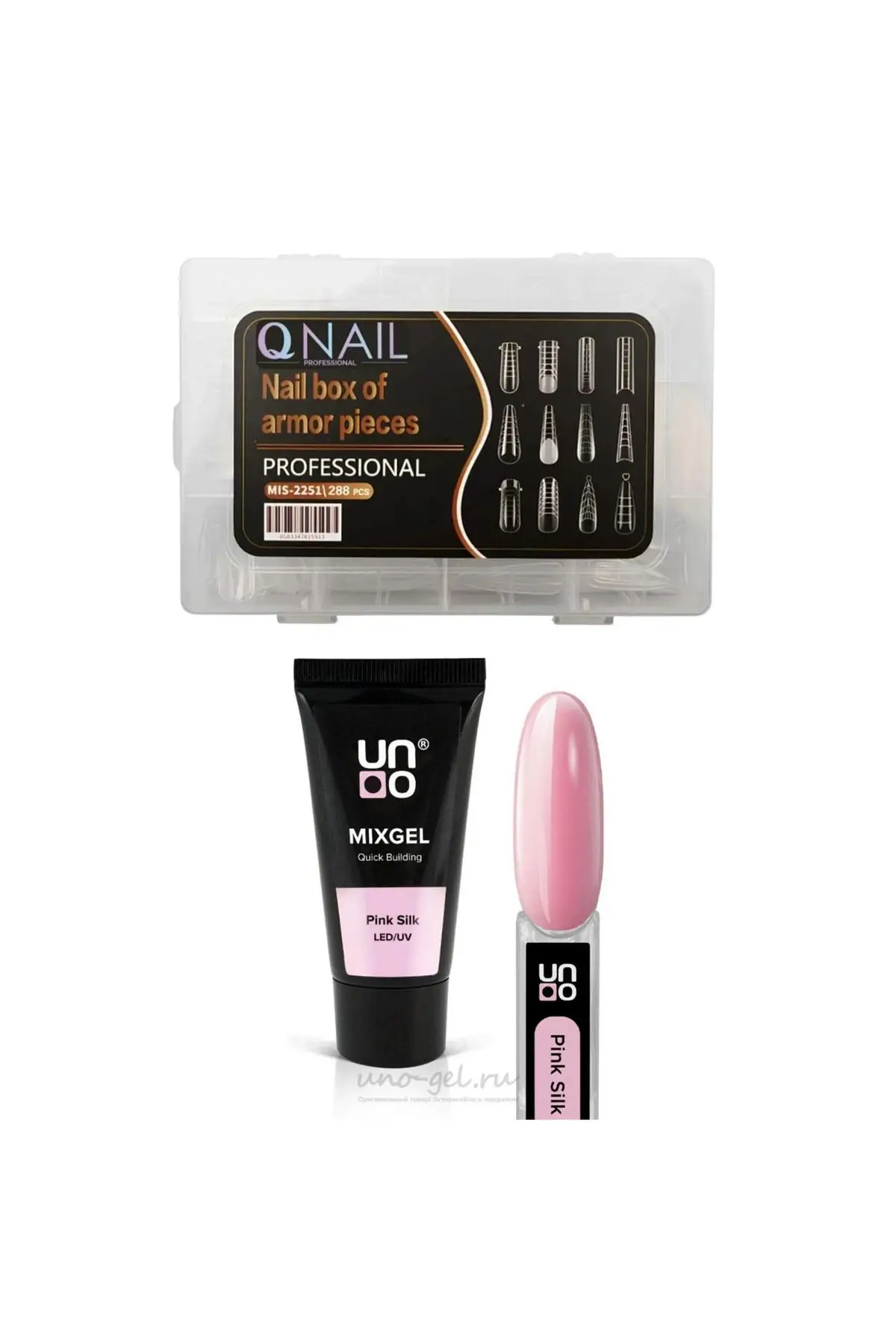 Uno Poly Jel Pink Silk LED/UV Protez Tırnak Tips Üst Form Jel Tips 12 Farklı Model Tips SET