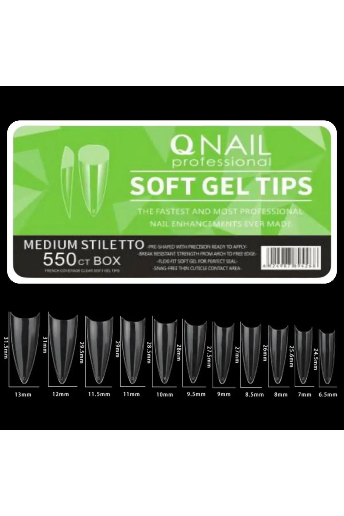 Soft Jel Tips Protez Tırnak Tips Uzatma Yeni Nesil 550 Adet Medium Stiletto