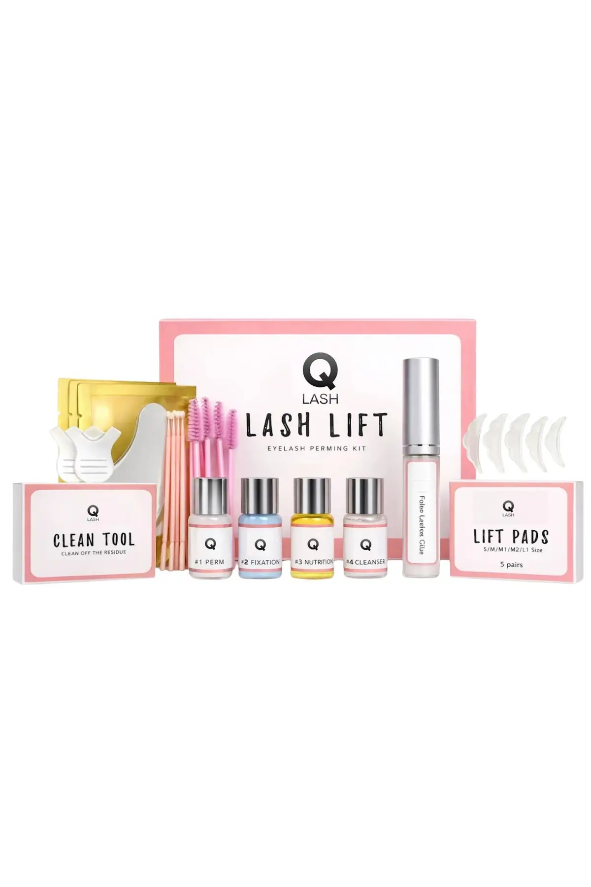 QLASH Kirpik Lifting Seti Yapıştırıcılı 10ml Lash Lift, Kaş & Kirpik Perma Seti Full Set
