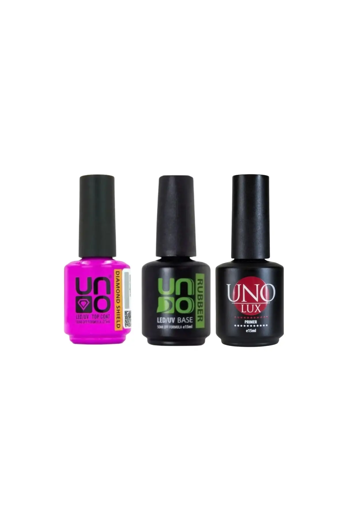 Uno Lux Primer Bond 15Ml Asitsiz Primer+ Uno Dıamond Shıeld Coat 15Ml+Uno Rubber Base