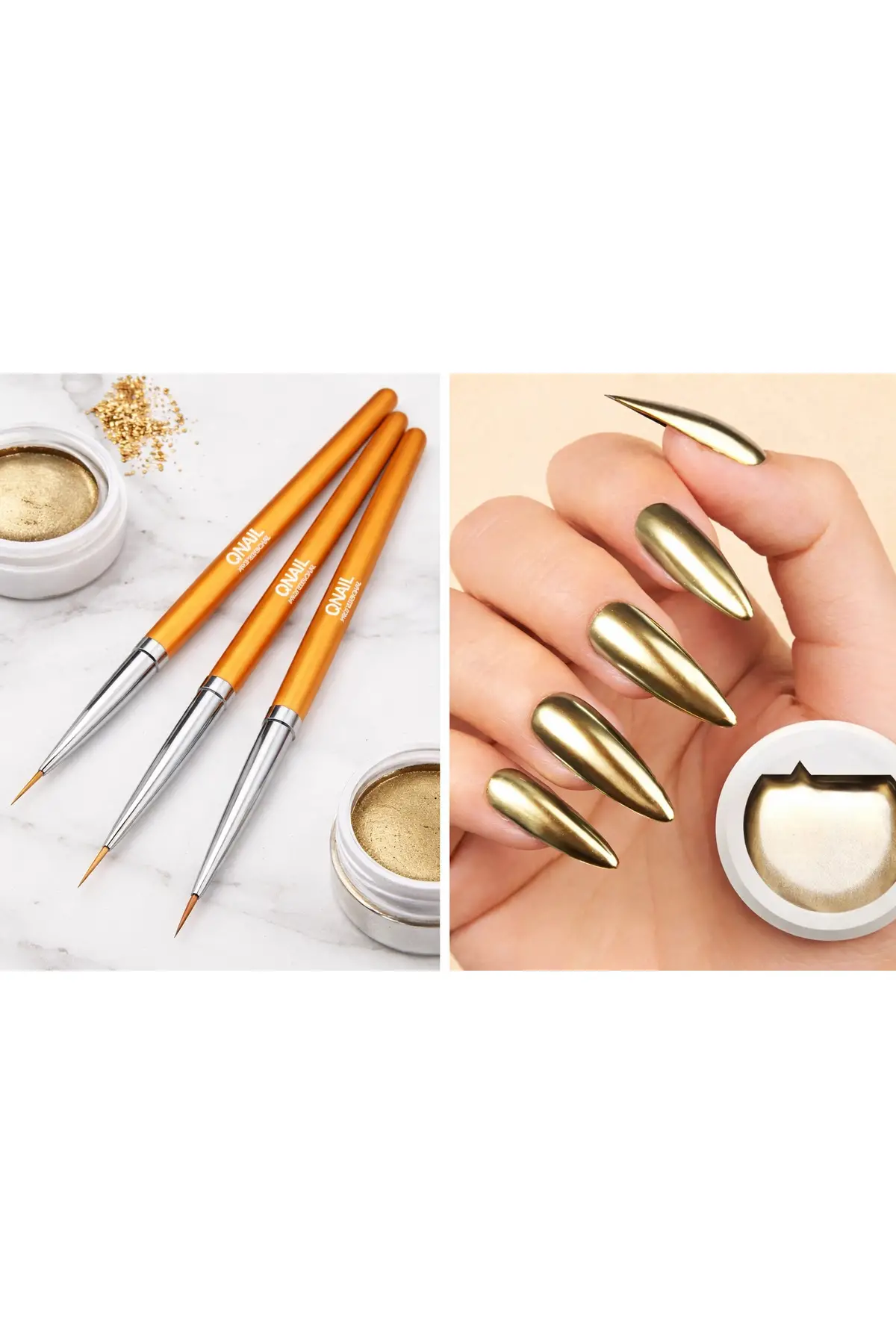 Gold Gel Metalik jel Paint Metalik Gri Nail Art Kalıcı Oje 5g+3lü nail art fırça