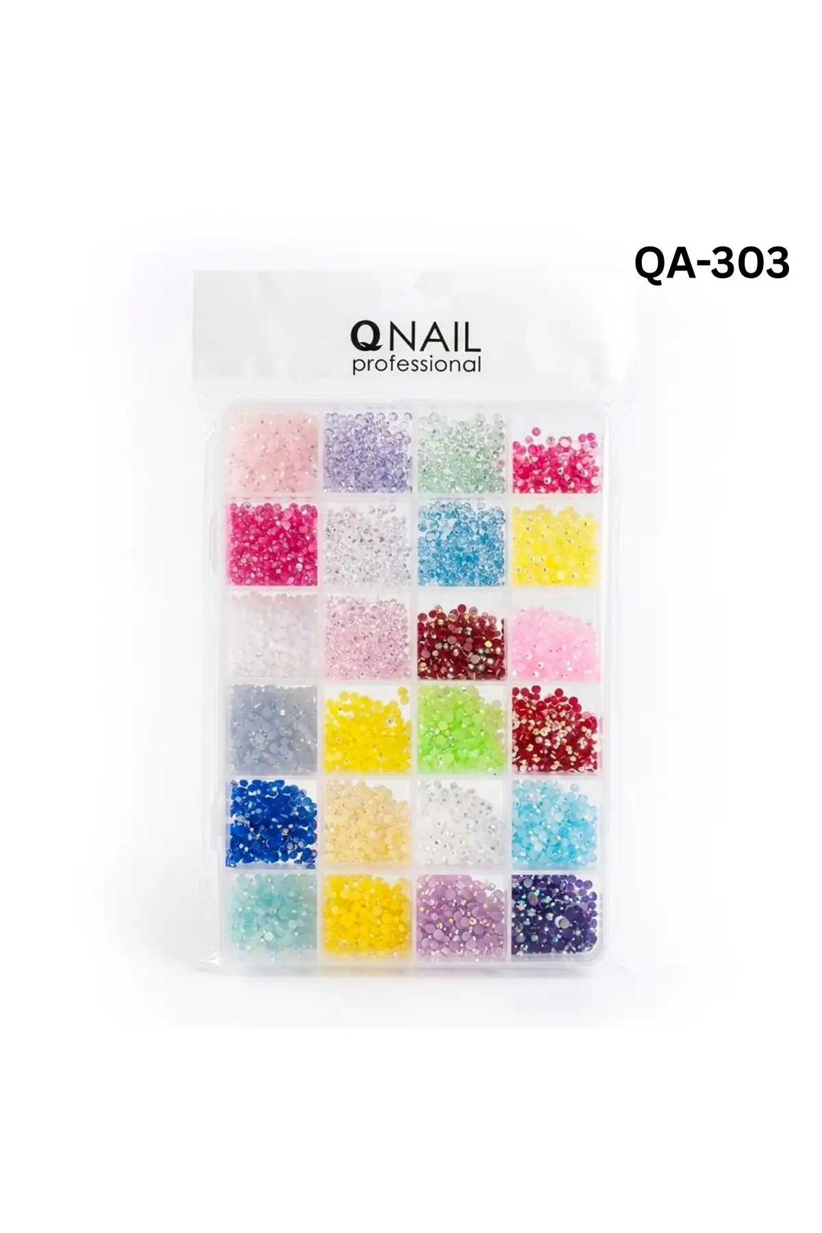 QNAİL PROFESSİONAL 24 Bölmeli Renkli Tırnak Taşı Seti Nail Art Süsleme Boncukları Parlak Kristal Taş QA-303