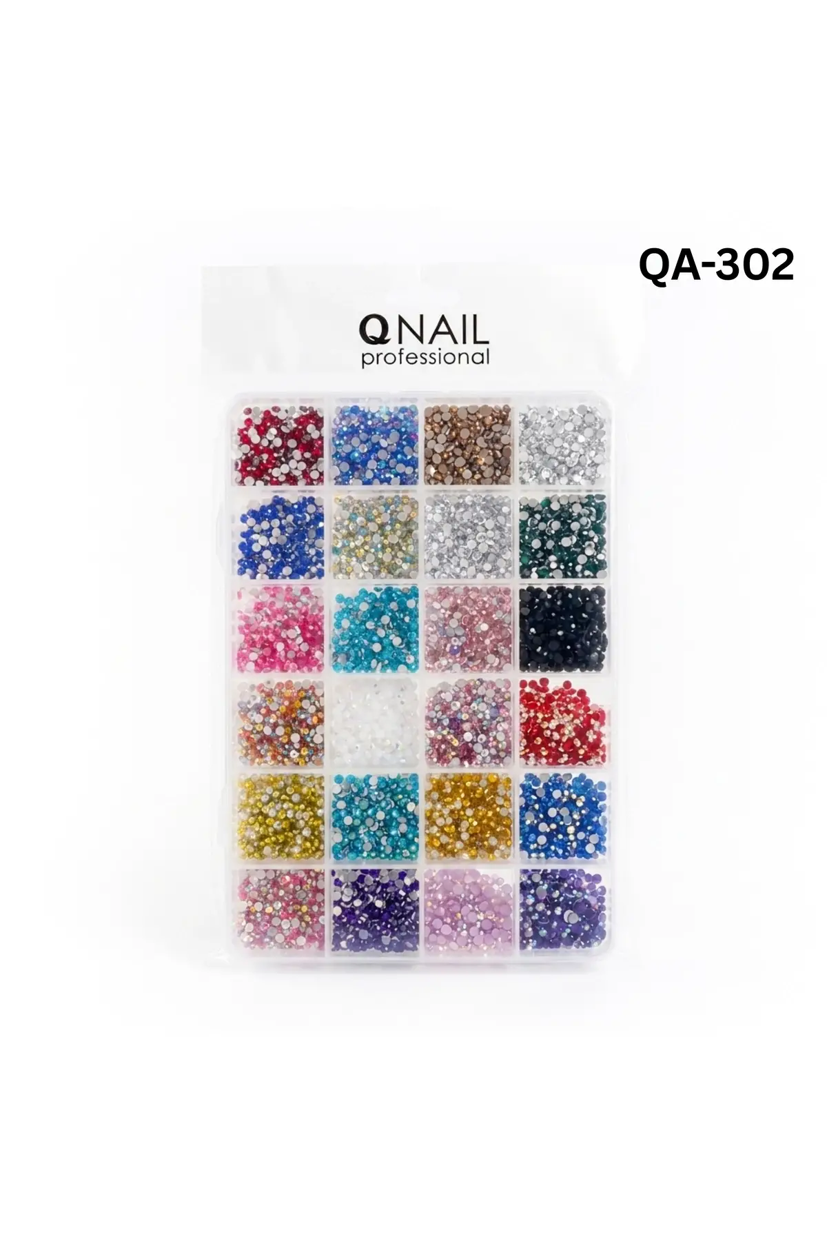 QNAİL PROFESSİONAL Renkli Tırnak Taşı Seti 24’lü Nail Art Süsleme Parlak Kristal Boncuk Seti QA-302