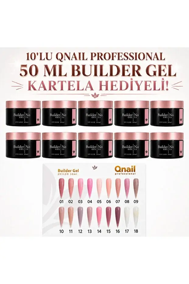 QNAİL PROFESSİONAL 10lu Builder Jel 50ml Seti Kartela Hediyeli