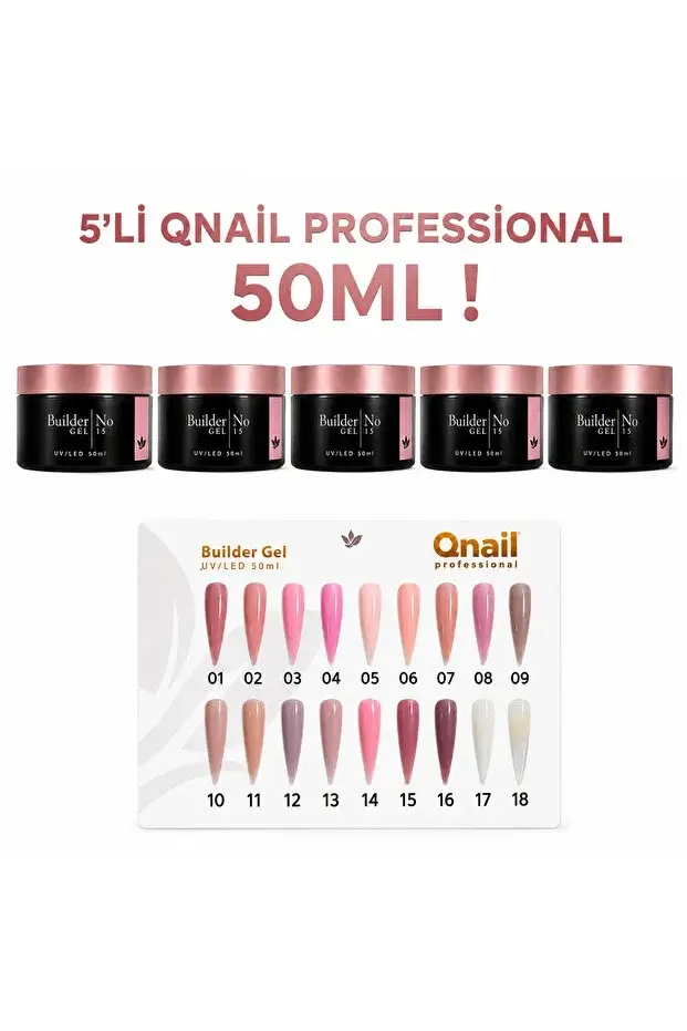 QNAİL PROFESSİONAL 5Lİ Builder Jel 50ml Seti