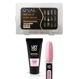 Uno Poly Jel Pink Silk LED/UV Protez Tırnak Tips Üst Form Jel Tips 12 Farklı Model Tips SET