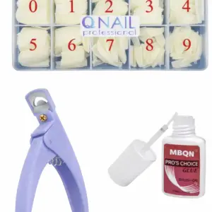 Protez Tırnak 500lü Kemik Tips -tips Makası Ve Yapıştırıcı M2BON - 3lü Set