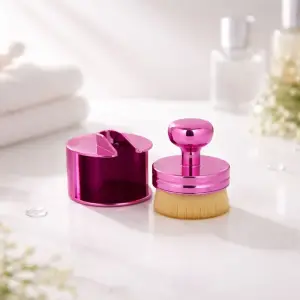 Pembe Kapaklı Fondöten & Tırnak Toz Alma Fırçası Yumuşak Kıllı Çok Amaçlı