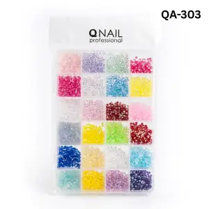 QNAİL PROFESSİONAL 24 Bölmeli Renkli Tırnak Taşı Seti Nail Art Süsleme Boncukları Parlak Kristal Taş QA-303