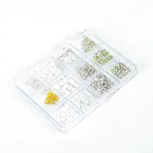 Renkli Tırnak Taşı Seti 12Li Nail Art Süsleme Parlak Kristal Boncuk Seti QA-208