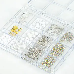 Renkli Tırnak Taşı Seti 12Li Nail Art Süsleme Parlak Kristal Boncuk Seti QA-208