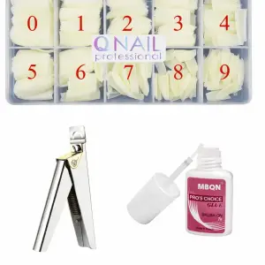 Protez Tırnak 500lü Kemik Tips -tips Makası Ve Yapıştırıcı MXBON - 3lü Set.