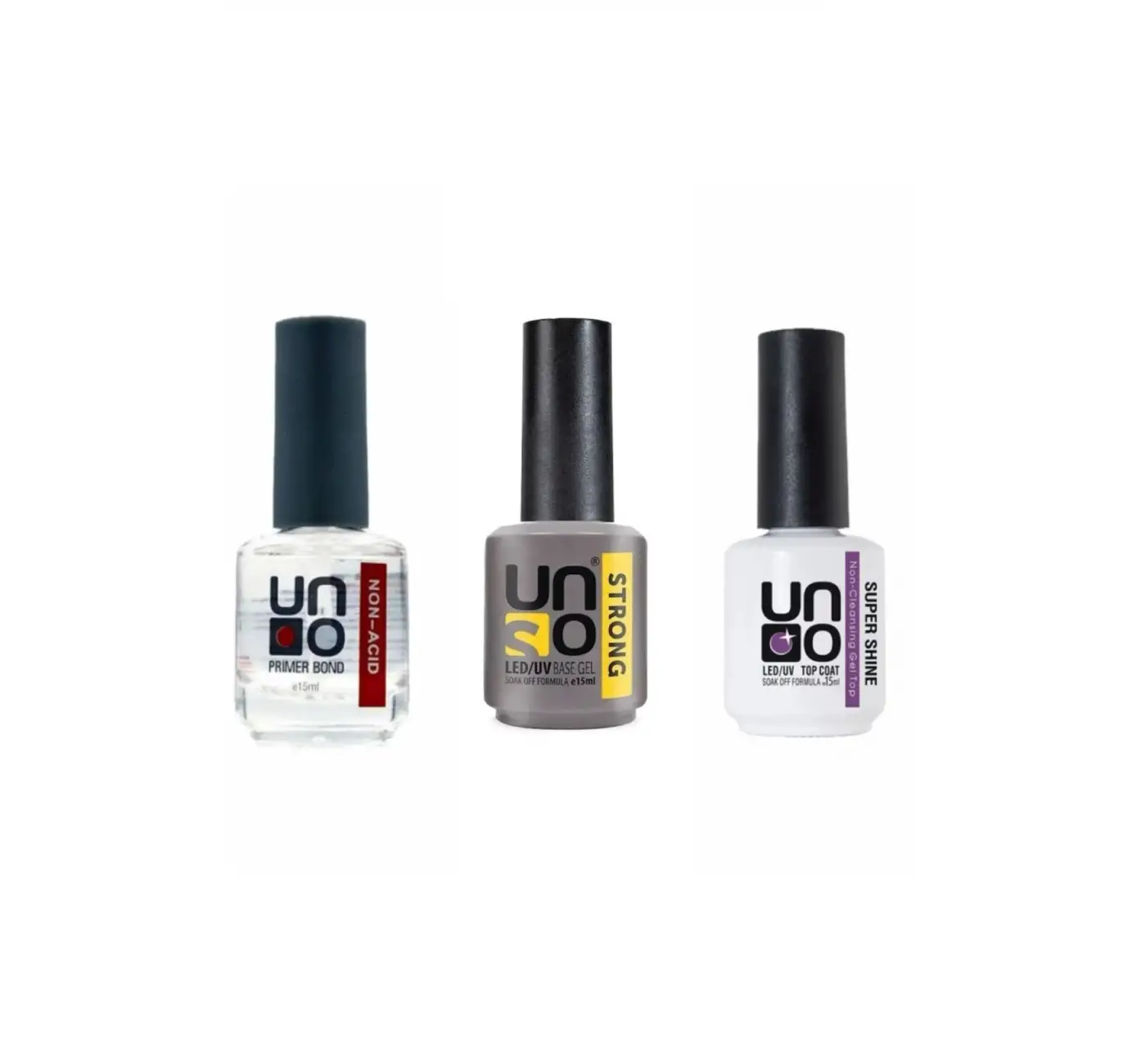 Uno Non-Acid Primer Bond 15 Ml Primer+Uno Strong Base Coat 15 ml+Uno Top Coat 15 ml Super Shıne
