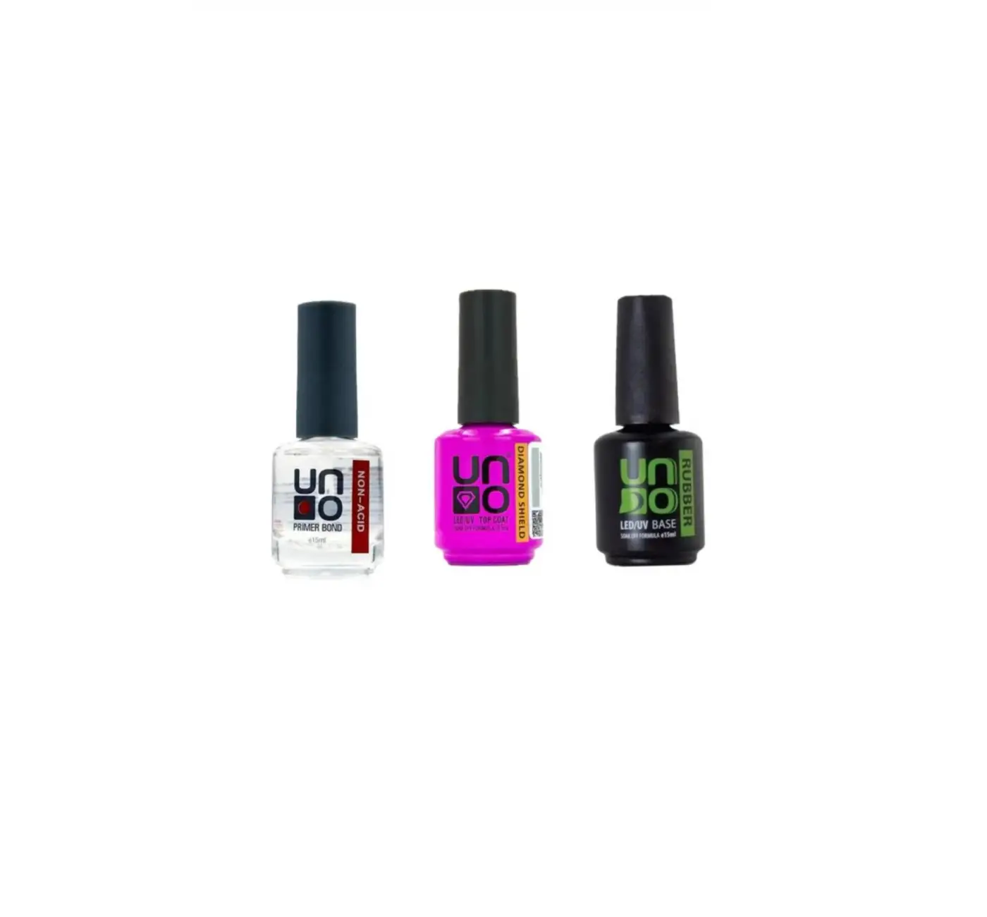 Uno Non-Acid Primer Bond 15Ml Asitsiz Primer+ Uno Dıamond Shıeld Coat 15Ml+Uno Rubber Base Coat15 ml