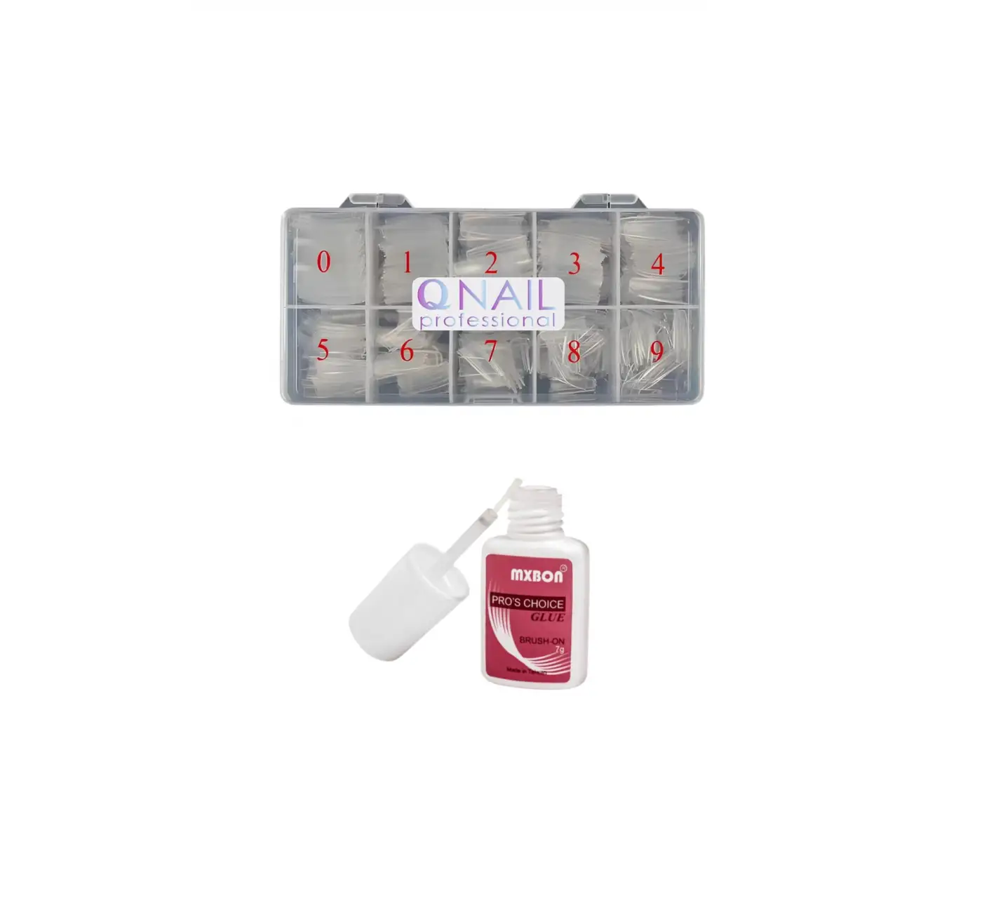 Protez Tırnak 500LÜ ŞEFFAF Yarım Ay Tips- Mxbon Fırçalı Protez Tırnak Tips Yapıştırıcı Glue 7gr set