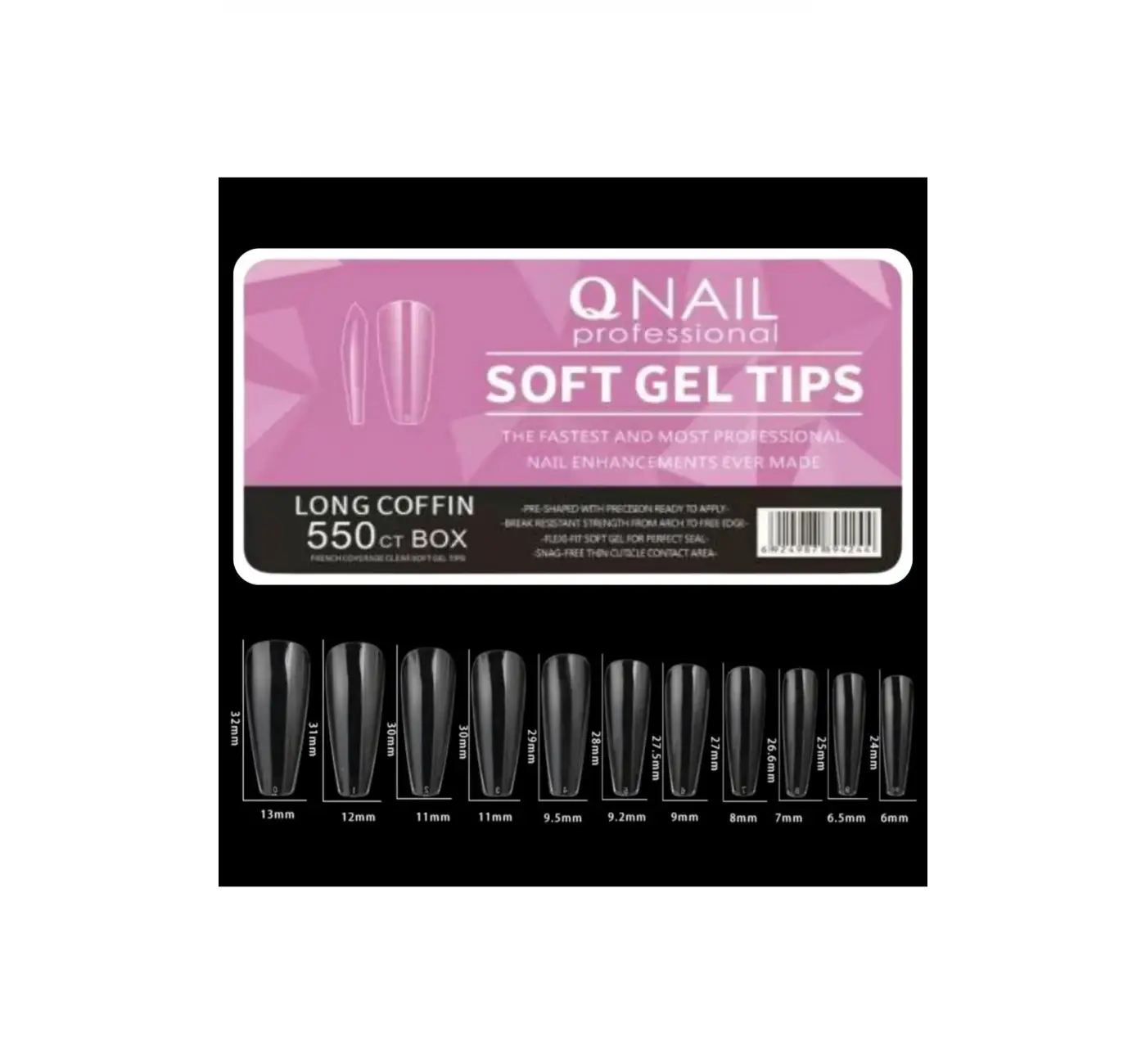 550li Long Coffin Soft Gel Tips Profesyonel Nail Art Hızlı Tırnak Uzatma Tırnak Bakım