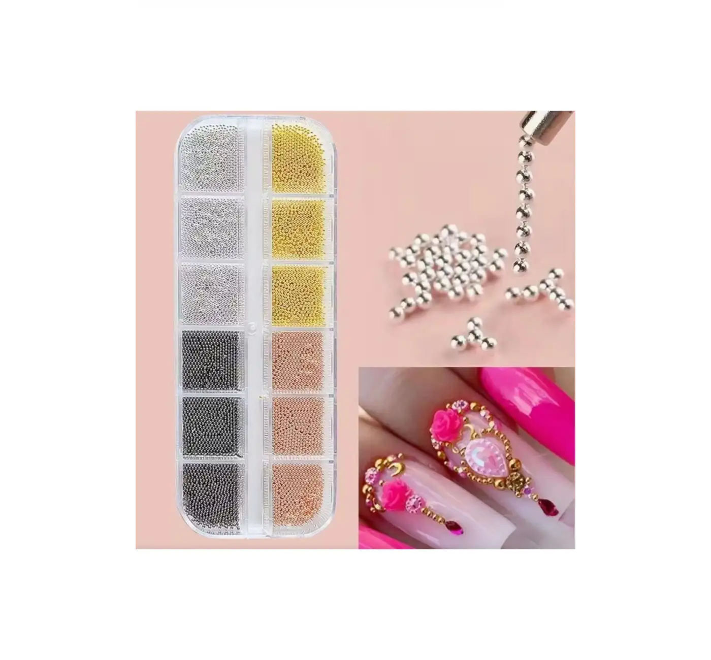 12li Havyar Tırnak Taş Süsleme Nail Art Boncukları 4 Renk