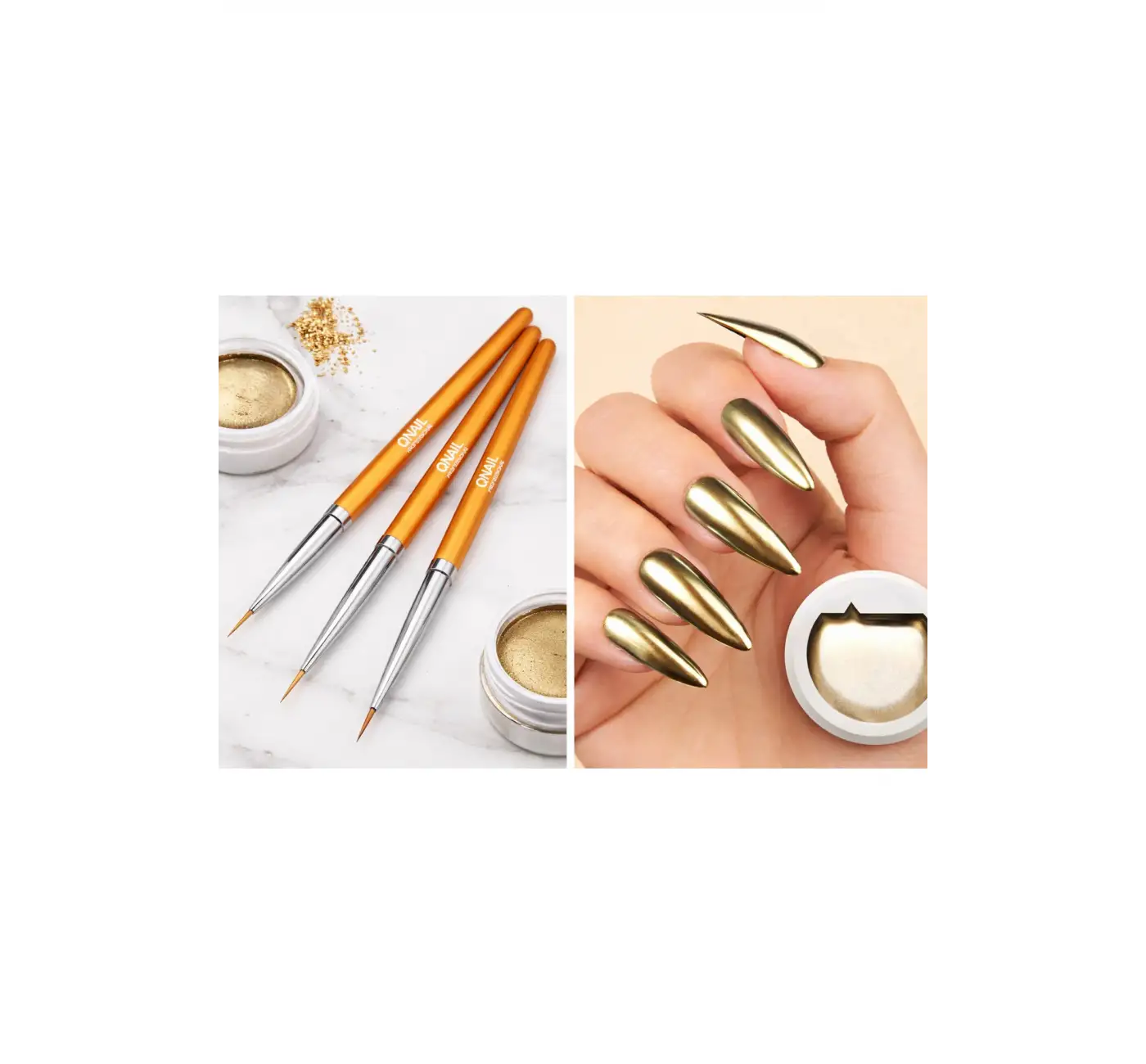 Gold Gel Metalik jel Paint Metalik Gri Nail Art Kalıcı Oje 5g+3lü nail art fırça