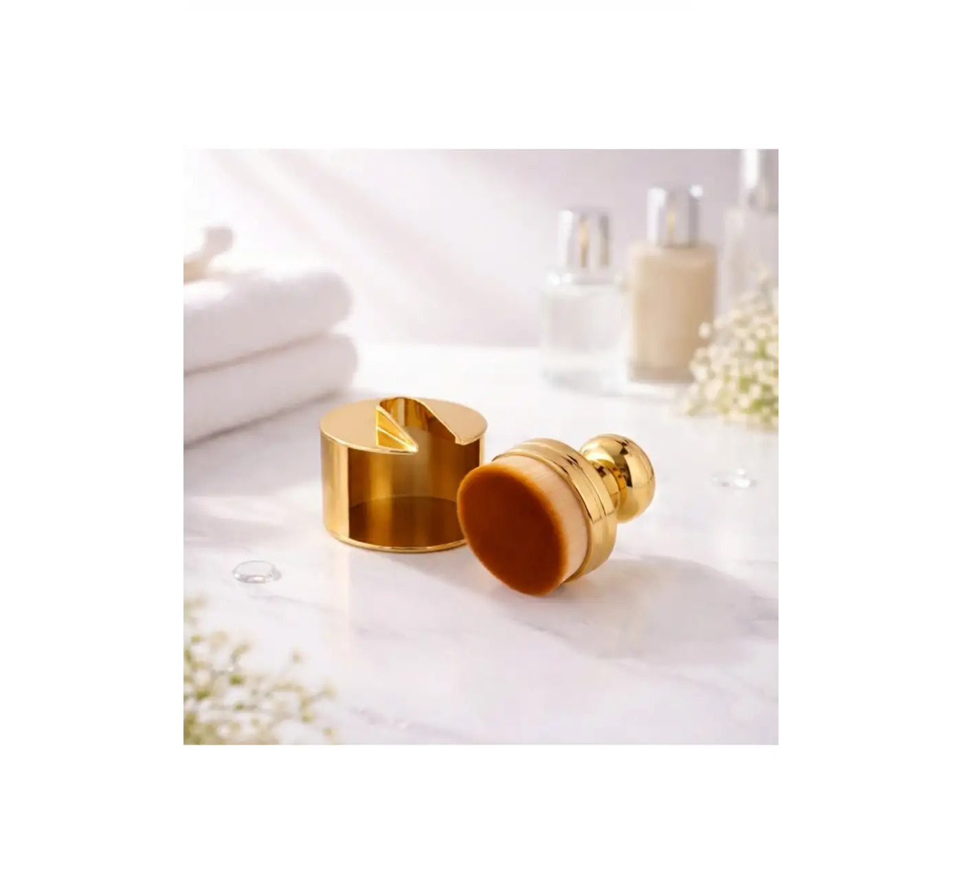 Gold Kapaklı Fondöten & Tırnak Toz Alma Fırçası Yumuşak Kıllı Çok Amaçlı