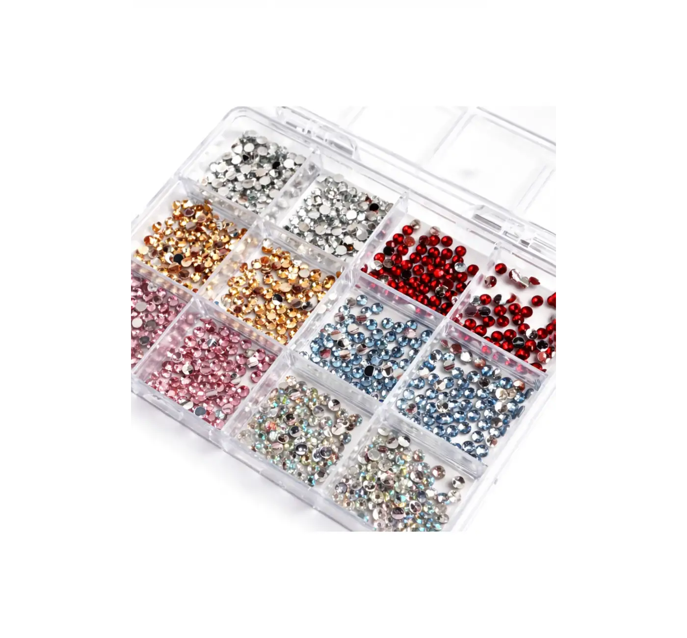 Renkli Tırnak Taşı Seti 12Li Nail Art Süsleme Parlak Kristal Boncuk Seti QA-203