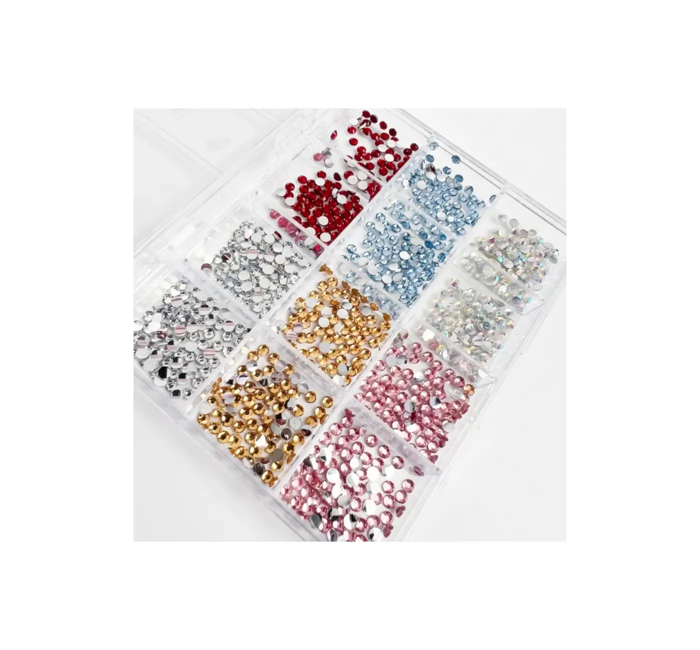 Renkli Tırnak Taşı Seti 12Li Nail Art Süsleme Parlak Kristal Boncuk Seti QA-203