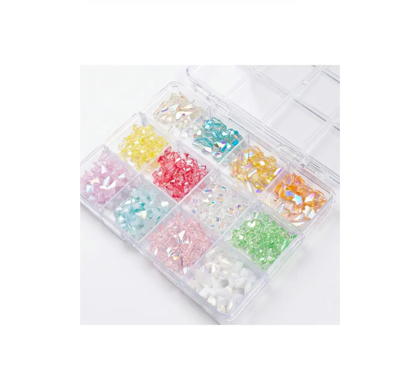 Renkli Tırnak Taşı Seti 12Li Nail Art Süsleme Parlak Kristal Boncuk Seti QA-205