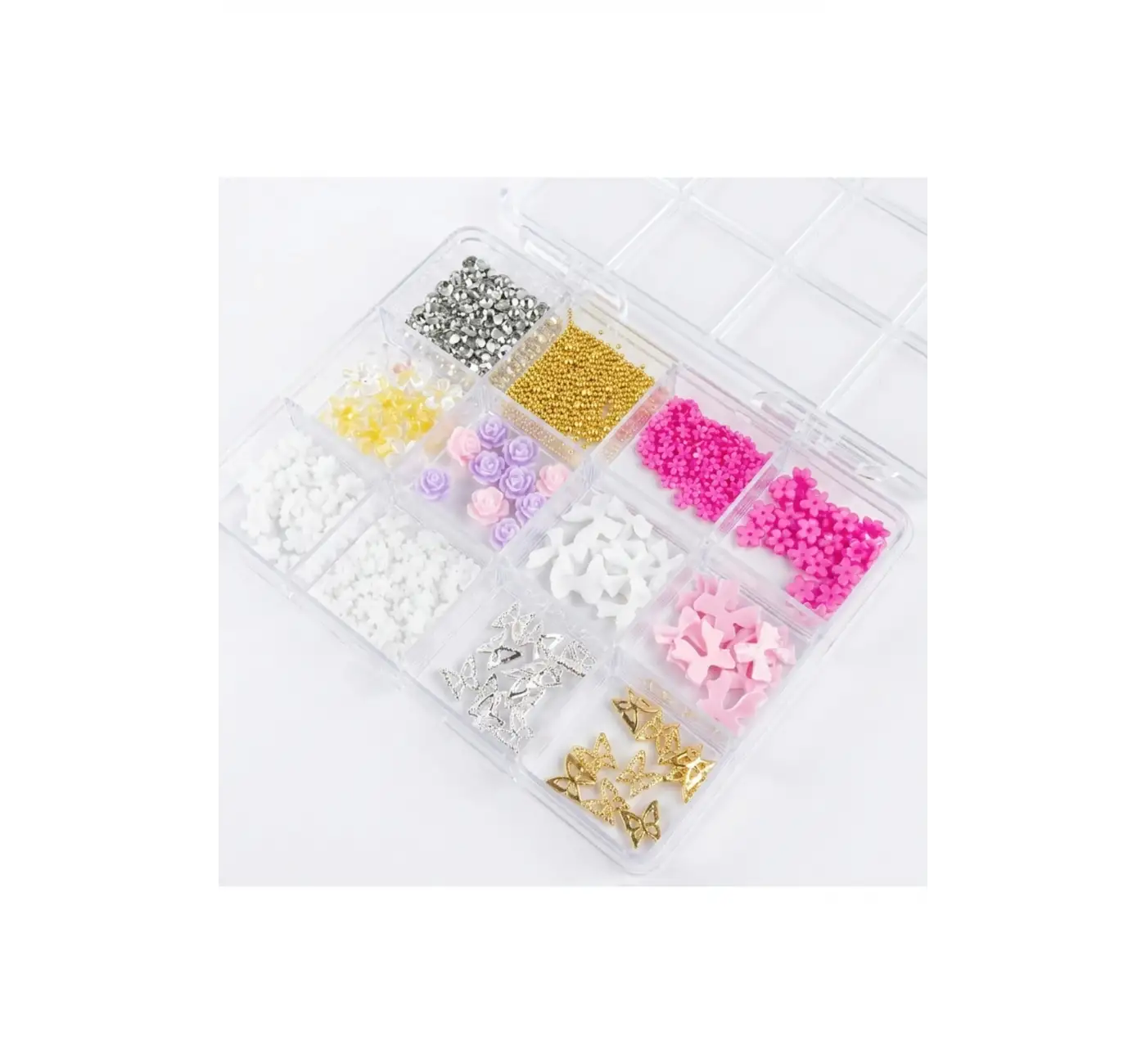Renkli Tırnak Taşı Seti 12Li Nail Art Süsleme Parlak Kristal Boncuk Seti QA-206