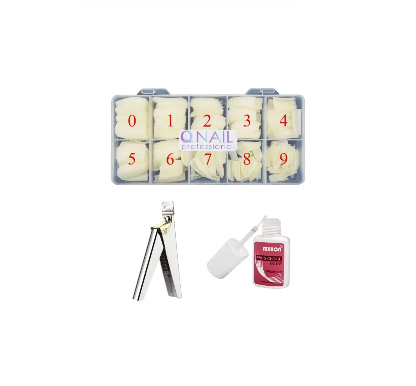 Protez Tırnak 500lü Kemik Tips -tips Makası Ve Yapıştırıcı MXBON - 3lü Set