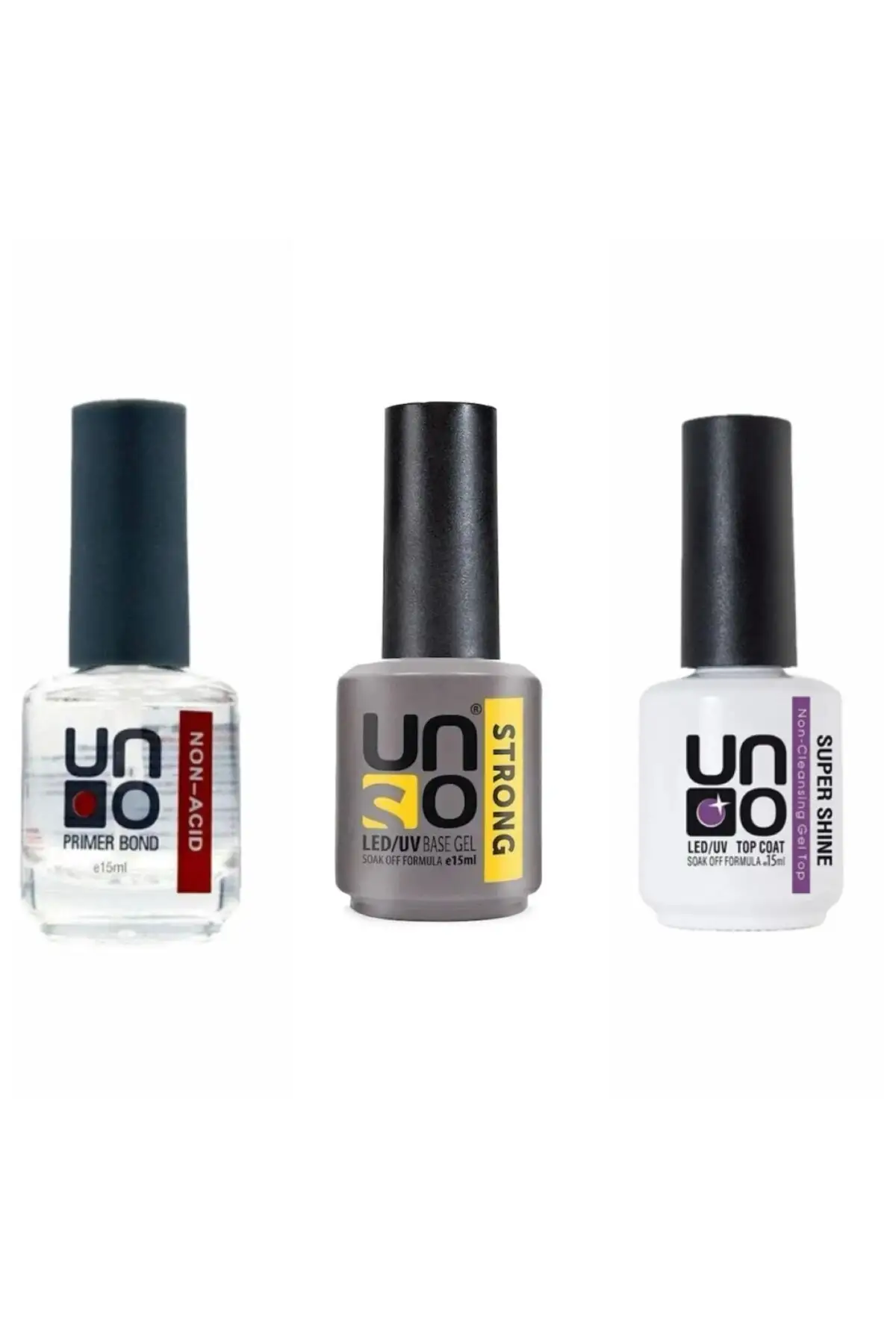 Uno Non-Acid Primer Bond 15 Ml Primer+Uno Strong Base Coat 15 ml+Uno Top Coat 15 ml Super Shıne