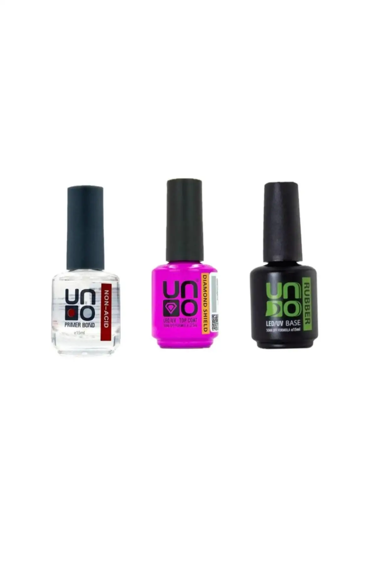 Uno Non-Acid Primer Bond 15Ml Asitsiz Primer+ Uno Dıamond Shıeld Coat 15Ml+Uno Rubber Base Coat15 ml
