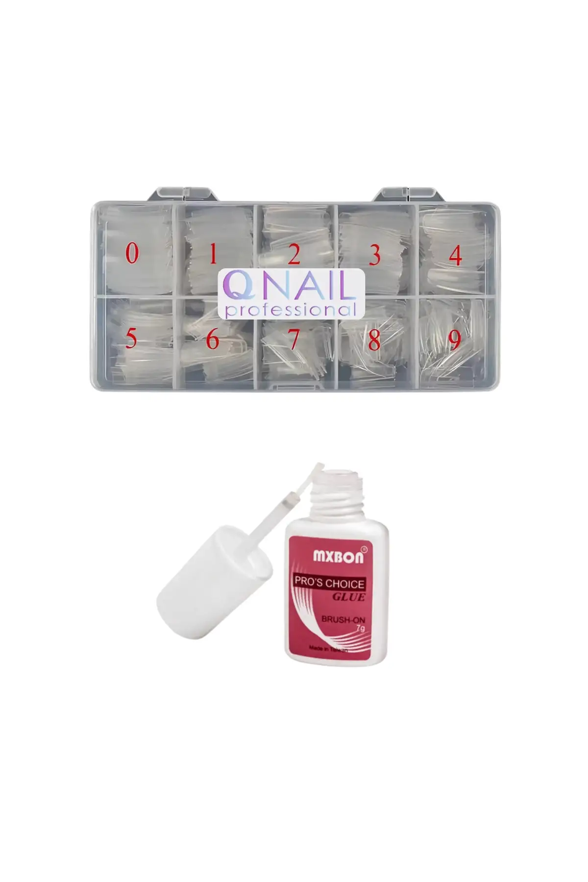 Protez Tırnak 500LÜ ŞEFFAF Yarım Ay Tips- Mxbon Fırçalı Protez Tırnak Tips Yapıştırıcı Glue 7gr set