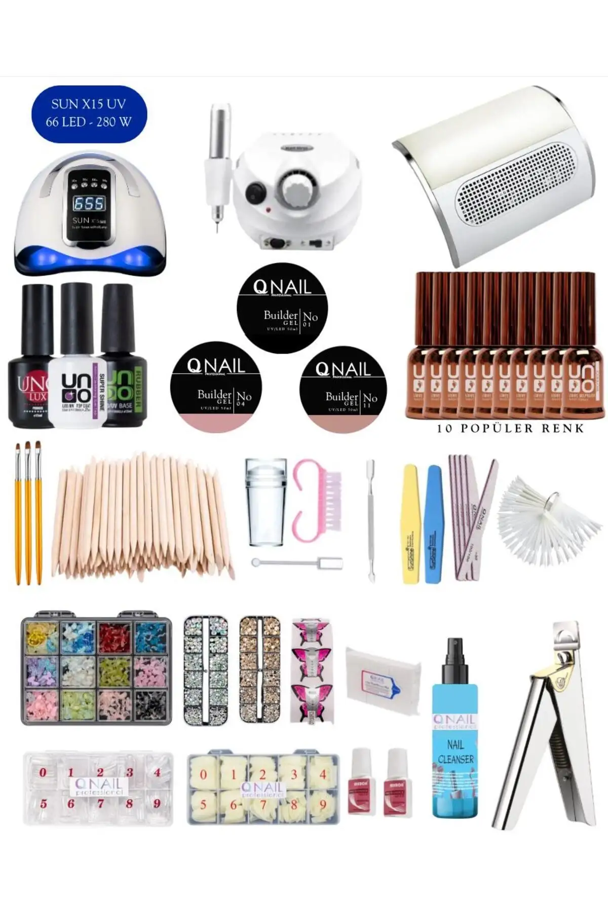 Uno Kalıcı Oje - Protez Tırnak Seti(FREZE UV/LED AKSESUAR FULL PARÇA SET)