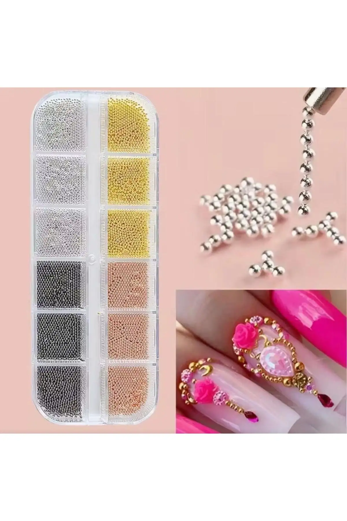 12li Havyar Tırnak Taş Süsleme Nail Art Boncukları 4 Renk
